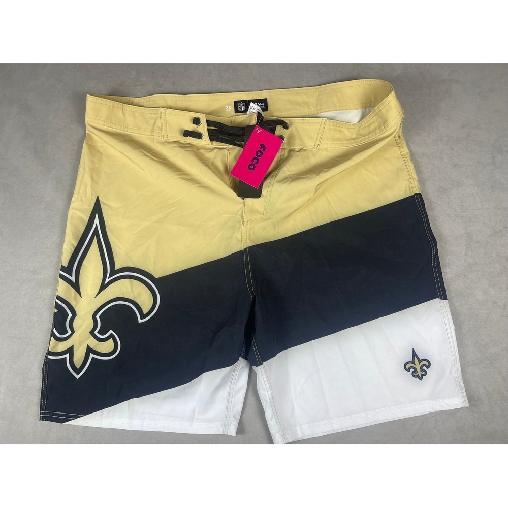 New Orleans Saints NFL FOCO Board Shorts Men 38 Gold Black White Swim Trunks NEW